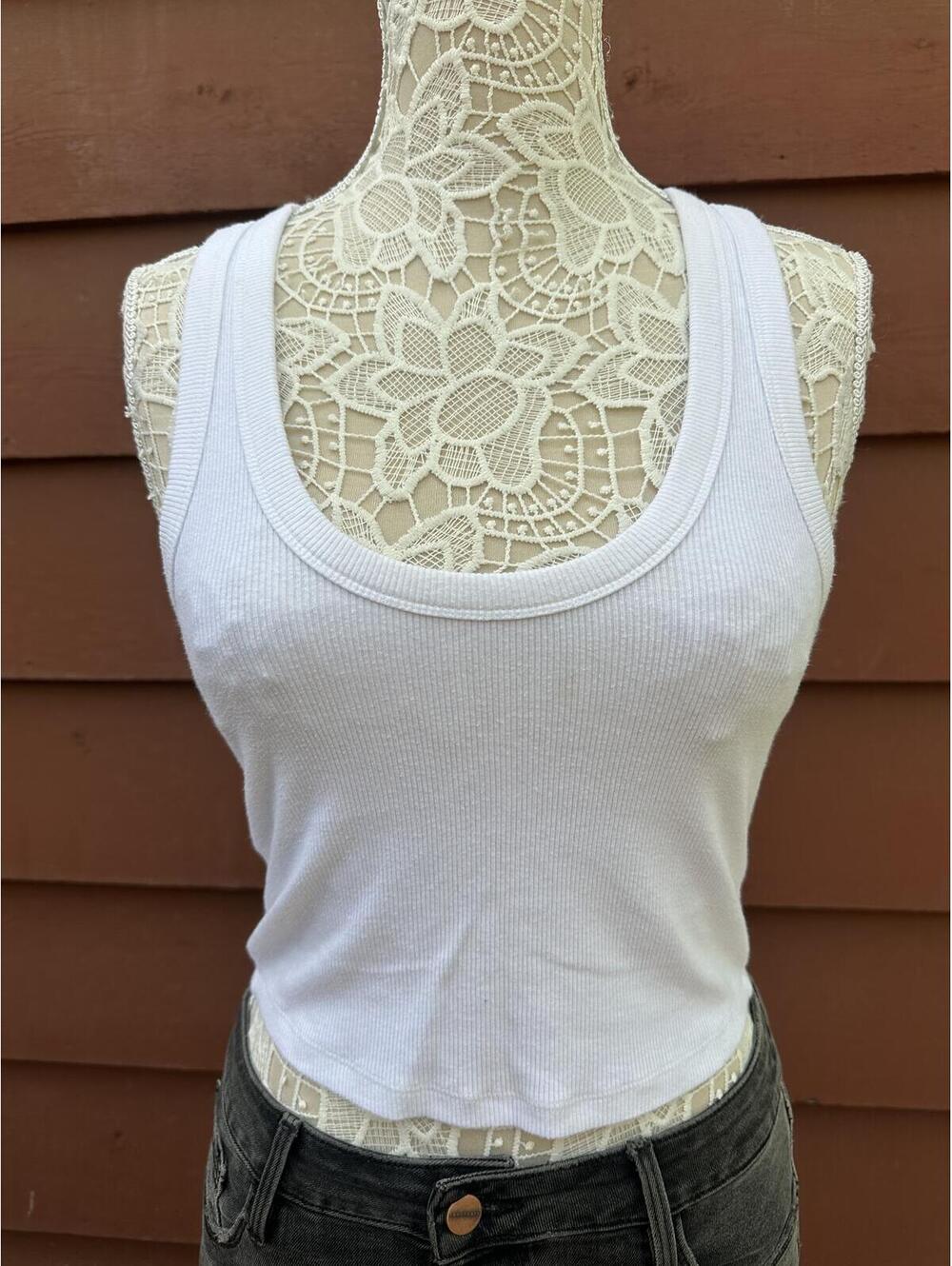 Abercrombie & Fitch White Ribbed Tank Top